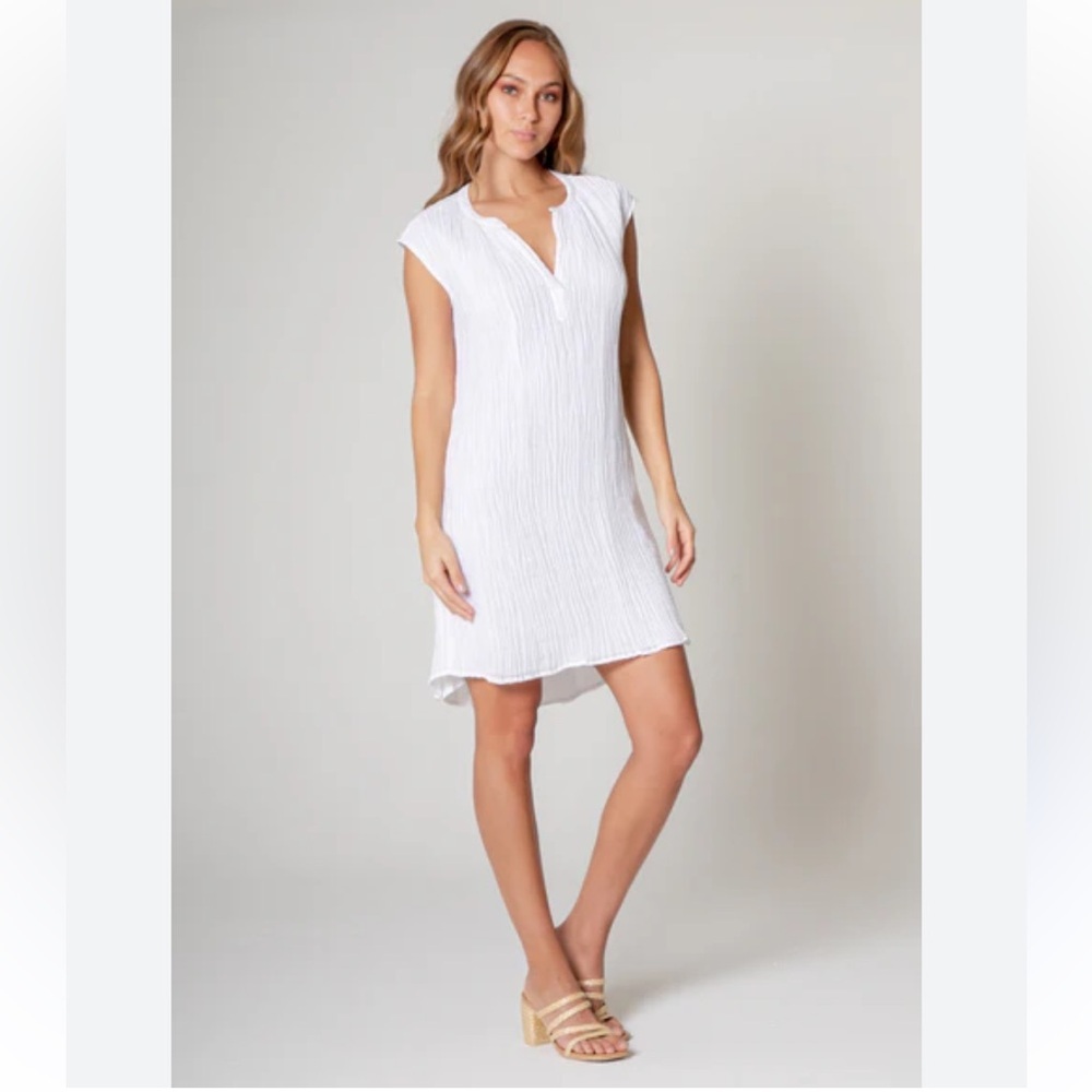 MAVEN WEST Sleeveless Tunic Dress White Silk Linen Small